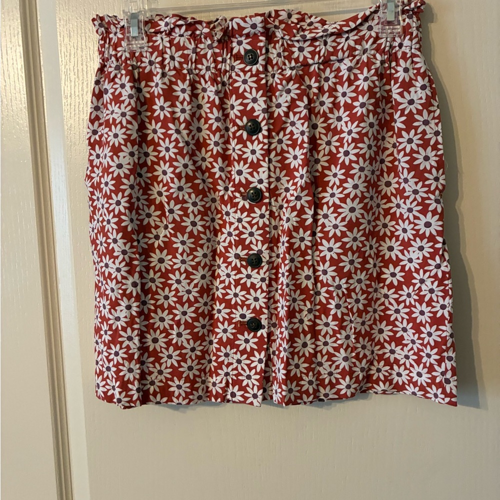 Madewell Red Floral Button-Up Mini Skirt